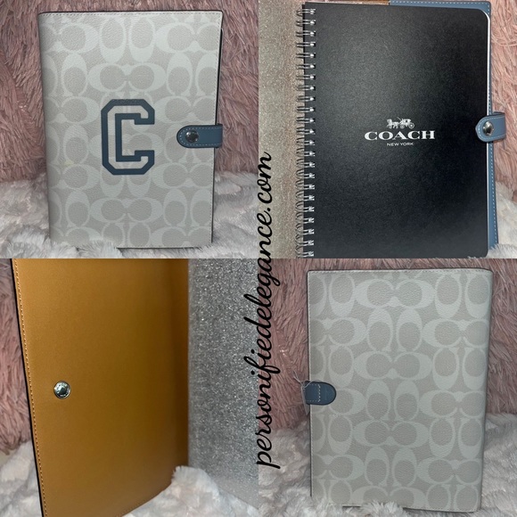 NEW Coach Signature Print Varsity Motif Chalk Blue Multi Canvas Leather Notebook - Picture 9 of 16